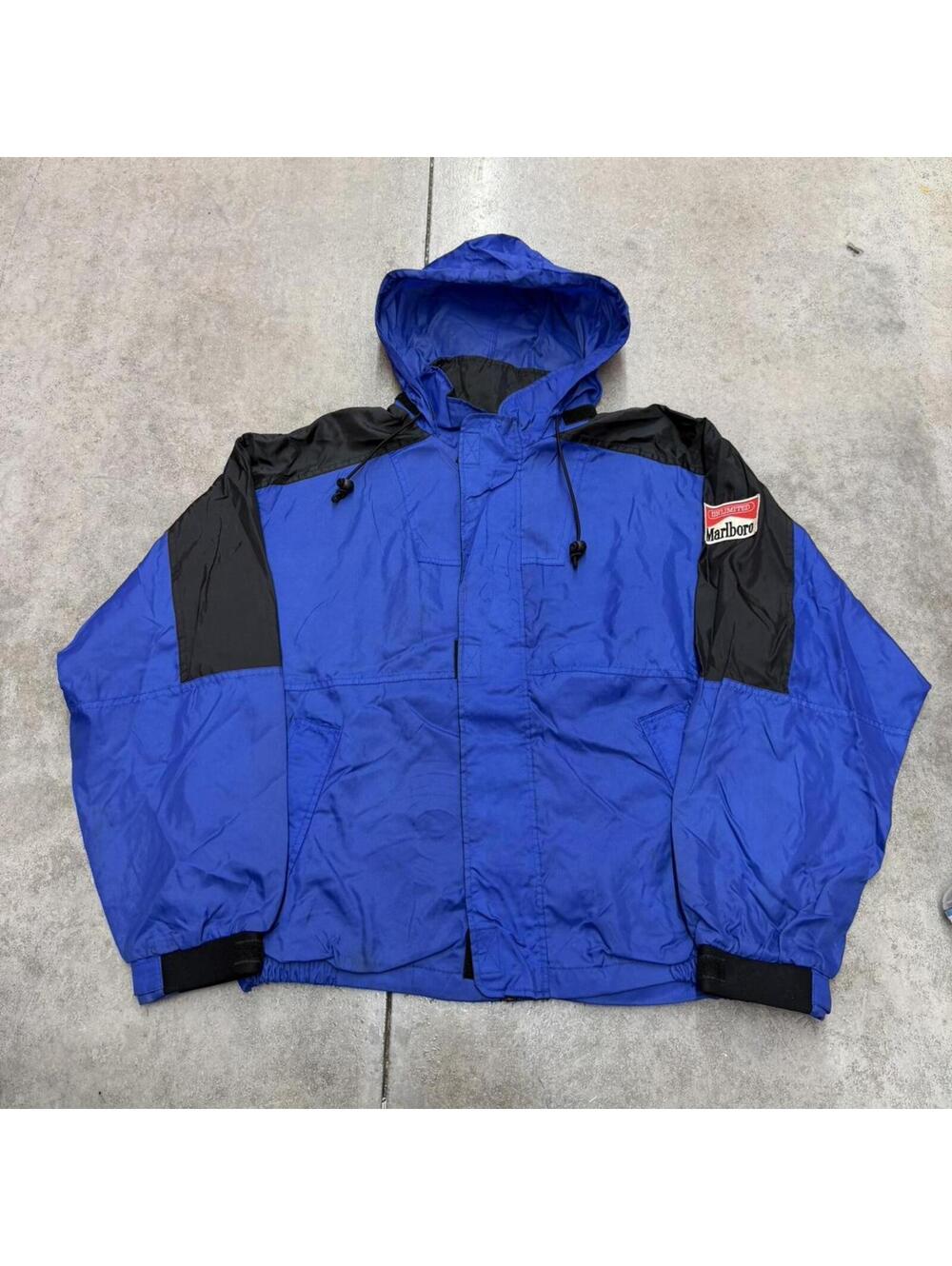 vintage marlboro unlimited blue and black zip up windbreaker jacket size large